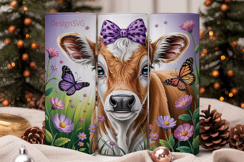 Cute Calf & Flowers 20oz Tumbler Wrap Sublimation DesignSVG 