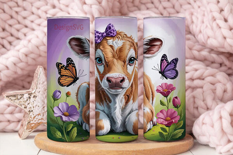 Cute Calf & Flowers 20oz Tumbler Wrap Sublimation DesignSVG 