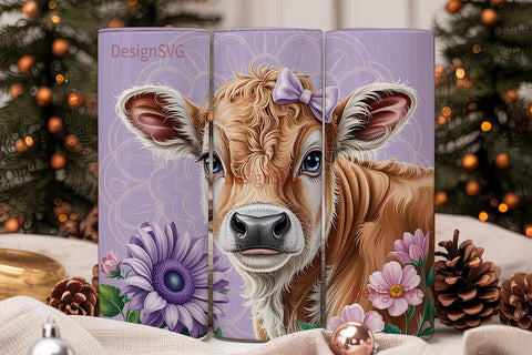 Cute Calf & Flowers 20oz Tumbler Wrap Sublimation DesignSVG 