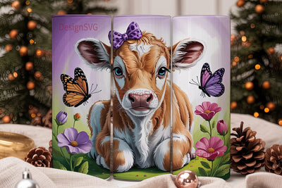 Cute Calf & Flowers 20oz Tumbler Wrap Sublimation DesignSVG 