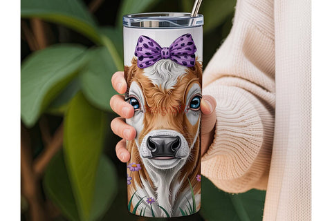 Cute Calf & Flowers 20oz Tumbler Wrap Sublimation DesignSVG 