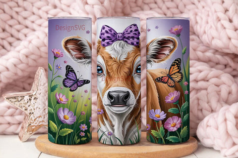 Cute Calf & Flowers 20oz Tumbler Wrap Sublimation DesignSVG 