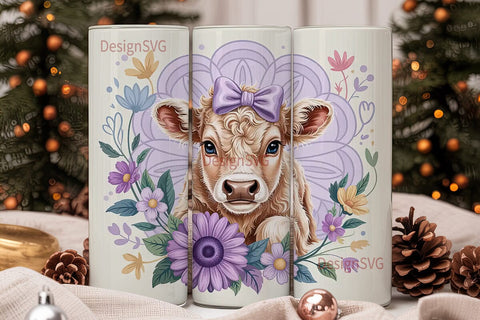 Cute Calf & Flowers 20oz Tumbler Wrap Sublimation DesignSVG 