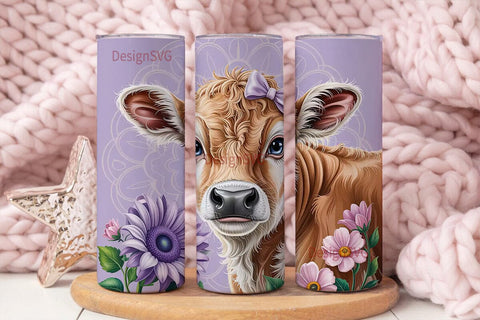 Cute Calf & Flowers 20oz Tumbler Wrap Sublimation DesignSVG 