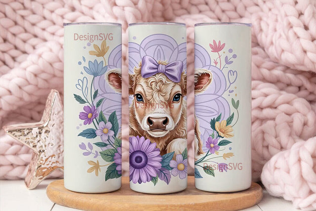Cute Calf & Flowers 20oz Tumbler Wrap Sublimation DesignSVG 