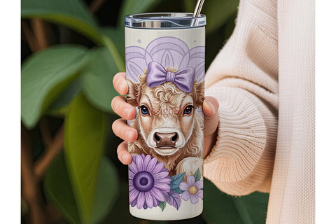 Cute Calf & Flowers 20oz Tumbler Wrap Sublimation DesignSVG 