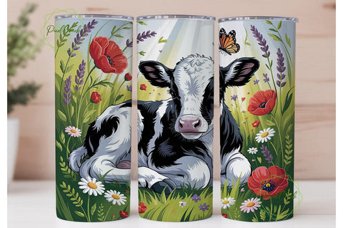 Cute Calf & Flowers 20oz Tumbler Wrap Sublimation PixelChick 