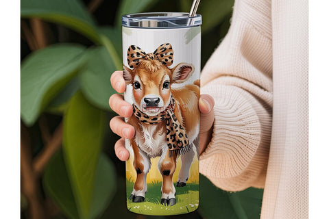 Cute Calf & Sunflowers 20oz Tumbler Wrap Sublimation DesignSVG 