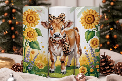 Cute Calf & Sunflowers 20oz Tumbler Wrap Sublimation DesignSVG 