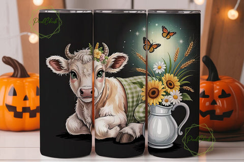 Cute Calf & Sunflowers 20oz Tumbler Wrap Sublimation PixelChick 