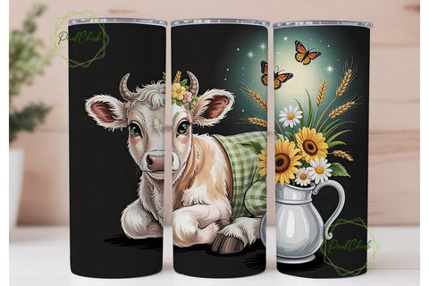 Cute Calf & Sunflowers 20oz Tumbler Wrap Sublimation PixelChick 