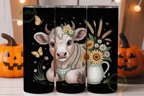Cute Calf & Sunflowers 20oz Tumbler Wrap Sublimation PixelChick 
