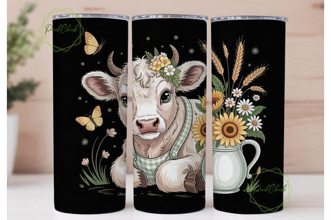 Cute Calf & Sunflowers 20oz Tumbler Wrap Sublimation PixelChick 
