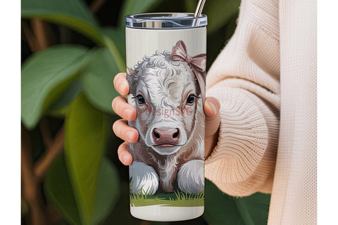 Cute Calf with Flowers 20oz Tumbler Wrap Sublimation DesignSVG 