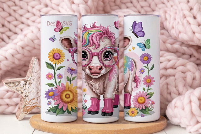 Cute Calf with Flowers 20oz Tumbler Wrap Sublimation DesignSVG 