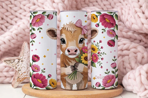 Cute Calf with Flowers 20oz Tumbler Wrap Sublimation DesignSVG 