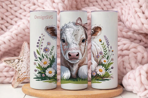 Cute Calf with Flowers 20oz Tumbler Wrap Sublimation DesignSVG 