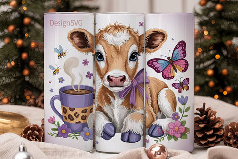 Cute Calf with Flowers 20oz Tumbler Wrap Sublimation DesignSVG 