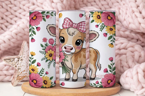 Cute Calf with Flowers 20oz Tumbler Wrap Sublimation DesignSVG 