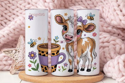 Cute Calf with Flowers 20oz Tumbler Wrap Sublimation DesignSVG 