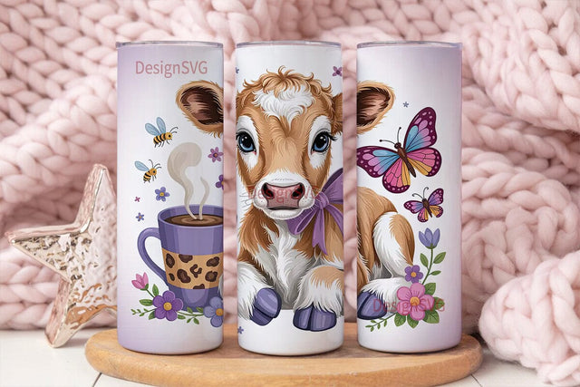 Cute Calf with Flowers 20oz Tumbler Wrap Sublimation DesignSVG 