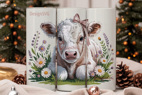 Cute Calf with Flowers 20oz Tumbler Wrap Sublimation DesignSVG 
