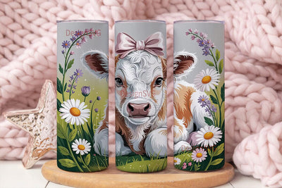 Cute Calf with Flowers 20oz Tumbler Wrap Sublimation DesignSVG 