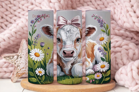Cute Calf with Flowers 20oz Tumbler Wrap Sublimation DesignSVG 