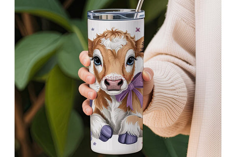 Cute Calf with Flowers 20oz Tumbler Wrap Sublimation DesignSVG 