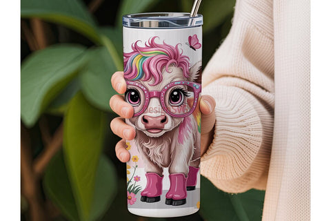 Cute Calf with Flowers 20oz Tumbler Wrap Sublimation DesignSVG 