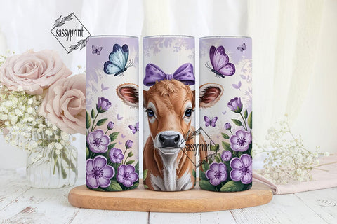 Cute Calf with Flowers 20oz Tumbler Wrap Sublimation sassyprint 