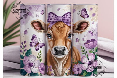 Cute Calf with Flowers 20oz Tumbler Wrap Sublimation sassyprint 