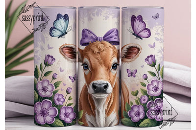 Cute Calf with Flowers 20oz Tumbler Wrap Sublimation sassyprint 