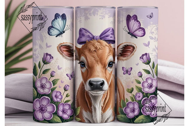 Cute Calf with Flowers 20oz Tumbler Wrap Sublimation sassyprint 