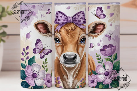 Cute Calf with Flowers 20oz Tumbler Wrap Sublimation sassyprint 