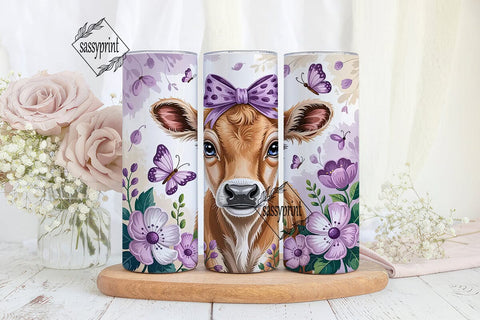 Cute Calf with Flowers 20oz Tumbler Wrap Sublimation sassyprint 