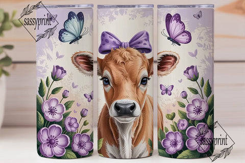 Cute Calf with Flowers 20oz Tumbler Wrap Sublimation sassyprint 