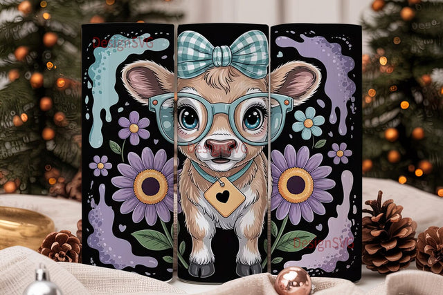 Cute Calf with Glasses 20oz Tumbler Wrap Sublimation DesignSVG 