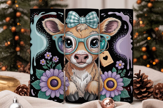 Cute Calf with Glasses 20oz Tumbler Wrap Sublimation DesignSVG 