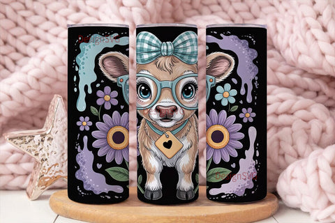 Cute Calf with Glasses 20oz Tumbler Wrap Sublimation DesignSVG 