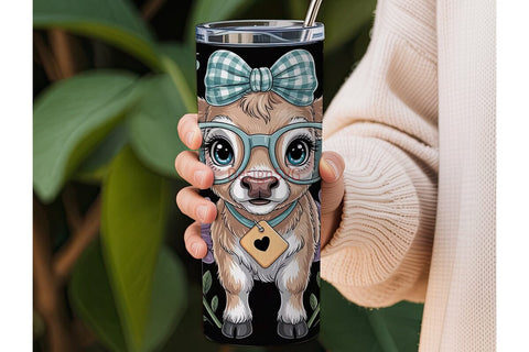 Cute Calf with Glasses 20oz Tumbler Wrap Sublimation DesignSVG 