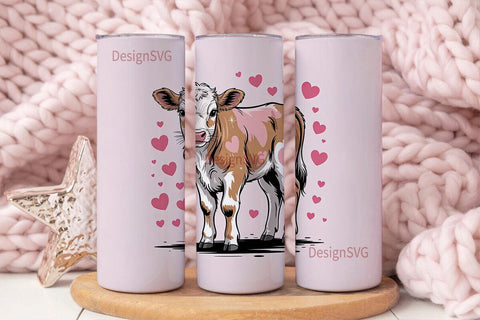 Cute Calf with Hearts 20oz Tumbler Sublimation DesignSVG 