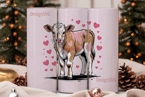 Cute Calf with Hearts 20oz Tumbler Sublimation DesignSVG 