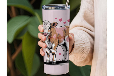 Cute Calf with Hearts 20oz Tumbler Sublimation DesignSVG 