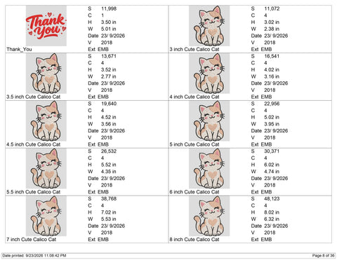 Cute Calico Cat Embroidery Design – Heart Kitty Animal Machine Embroidery File Embroidery/Applique DESIGNS PatternFeed8 