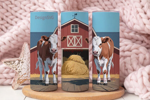 Cute Calves and Barn 20oz Tumbler Wrap Sublimation DesignSVG 
