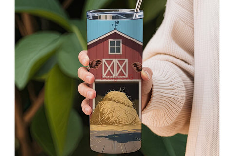 Cute Calves and Barn 20oz Tumbler Wrap Sublimation DesignSVG 