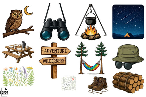 Cute Camping Clipart PNG Bundle Printable File Sublimation Creativedesigntee 