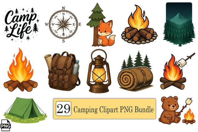 Cute Camping Clipart PNG Bundle Printable File Sublimation Creativedesigntee 