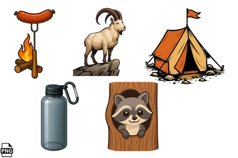 Cute Camping Clipart PNG Bundle Printable File Sublimation Creativedesigntee 